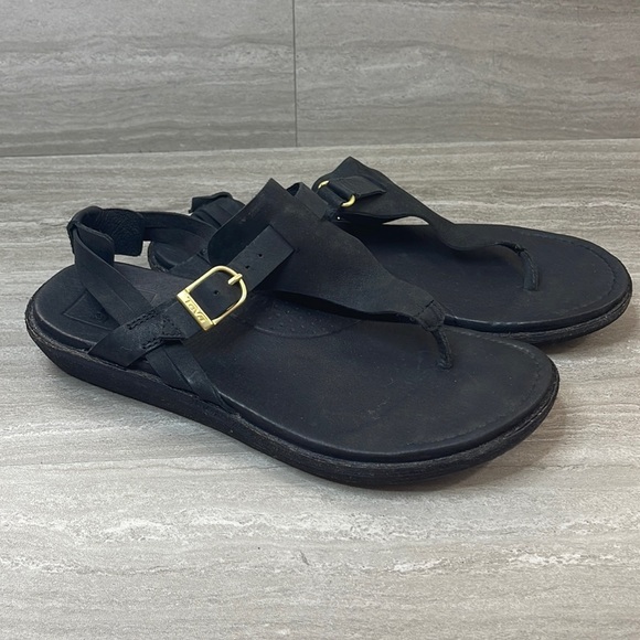 Teva Encanta Black Leather Thong Sandal Womans Size 8 - Picture 2 of 10